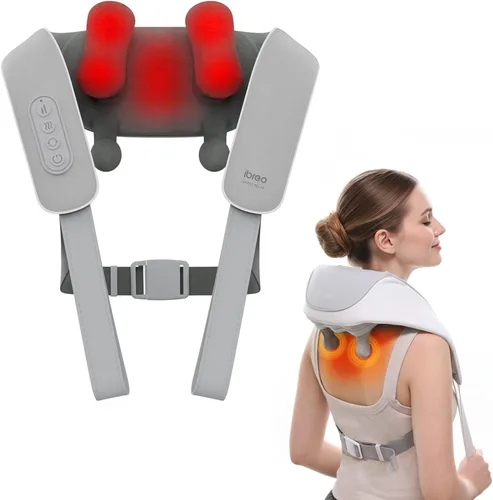 Masajeador inalámbrico Shiatsu para cuello y espalda con calor, 10 minutos x 12 usos, 3 modos de masaje y 2 niveles de intensidad, amasamiento 3D de