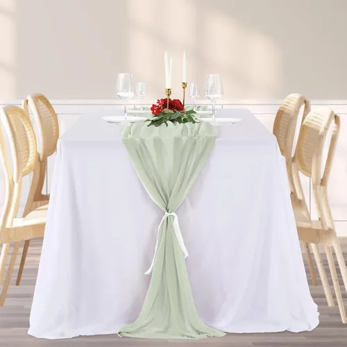 Miniatura 7 de Tela drapeada para arco de boda de 28 x 19 pies, telón de fondo de tela de gasa transparente, 2 paneles de cortinas verde salvia para decoración