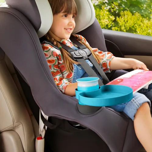 Miniatura 3 de Munchkin Bandeja para asiento de automóvil con taza Miracle 360 para niños pequeños de 1 a 3 años, accesorio de viaje y viaje por carretera para Azul