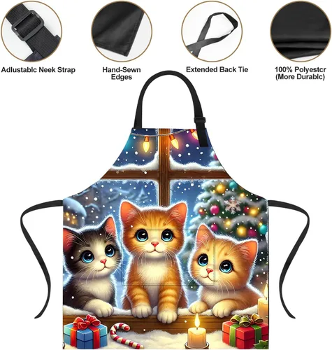 Miniatura 3 de Delantal de Navidad de THISFIND con 2 bolsillos, cuello ajustable para mujeres, hombres y adultos, ideal para cocina, parrilla, horneado