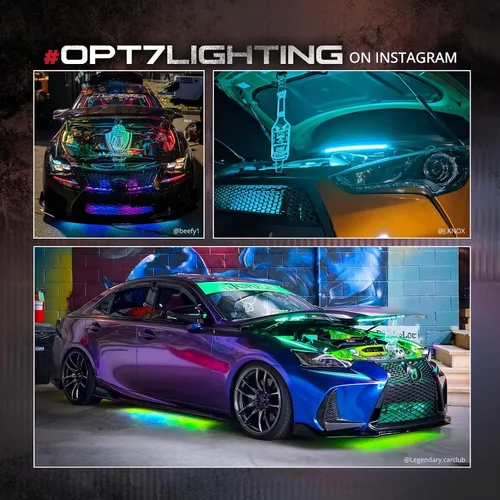 Miniatura 8 de OPT7 Aura Engine Bay - Kit de luz LED RGB con control remoto, 4 tiras de luz impermeables de 12 pulgadas para debajo del capó, modo multicolor