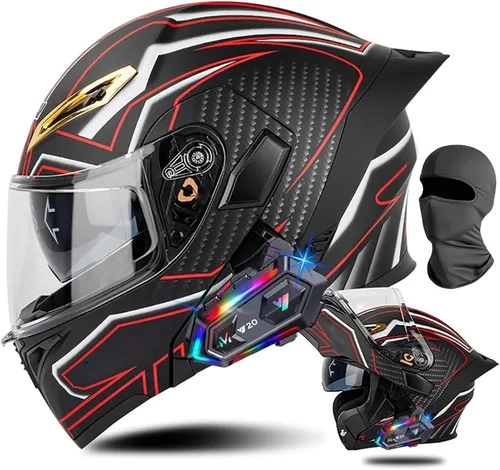 Miniatura 11 de Cascos de motocicleta modulares con Bluetooth de doble visera, aprobados por DOT FMVSS 218, casco de motocicleta abatible de cara completa