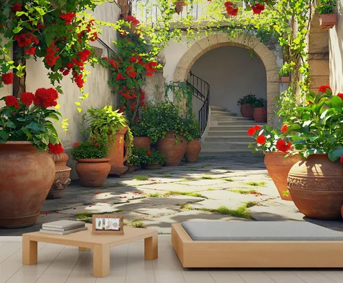 Miniatura 30 de Papel tapiz 3D de bicicleta rosa vintage, murales de flores de paisaje de primavera para sala de estar, pintura al óleo, papel tapiz rústico