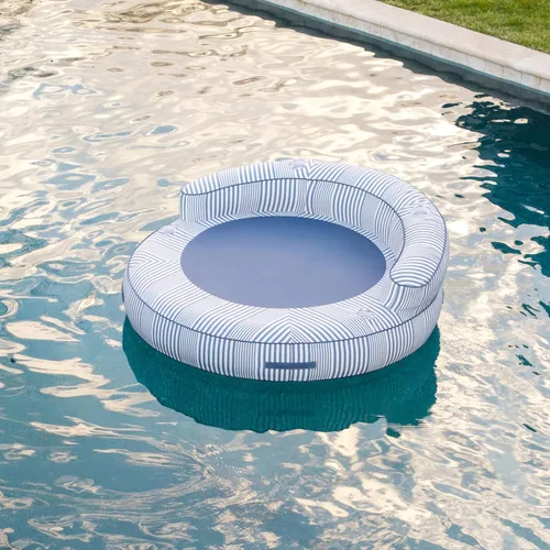 Miniatura 13 de Big Joe Lux Chaise - Flotador inflable prémium para piscina, rayas azul marino y marfil, malla de primera calidad, mezcla de poliéster duradera