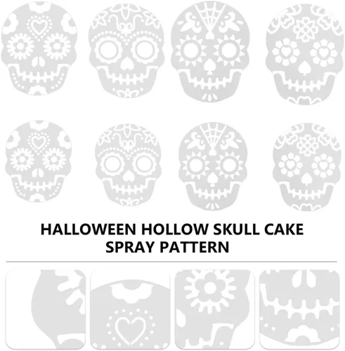 Miniatura 6 de 8 plantillas de pintura de calavera para Halloween, plantillas de pintura de plástico para niños, papel, vidrio, madera, paredes