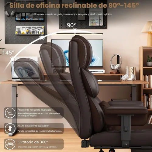 Miniatura 8 de Silla de oficina Vonesse grande y alta, silla de computadora con reposabrazos ajustables suaves, silla de juegos ergonómica con respaldo alto