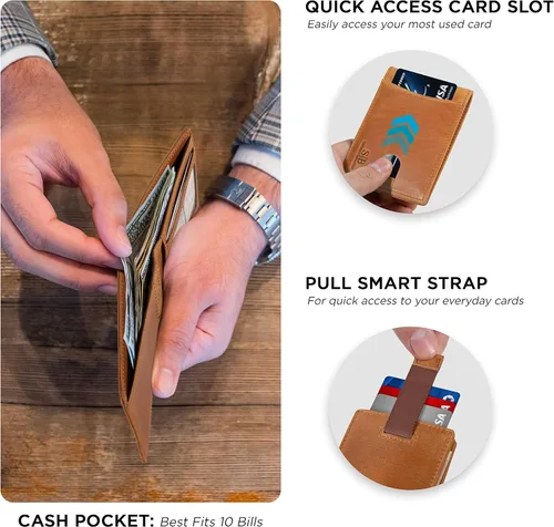 Miniatura 10 de SERMAN BRANDS RFID Blocking Slim Bifold Genuine Leather Thin Minimalist Front Pocket Wallets for Men Billfold Wallet Men Gift