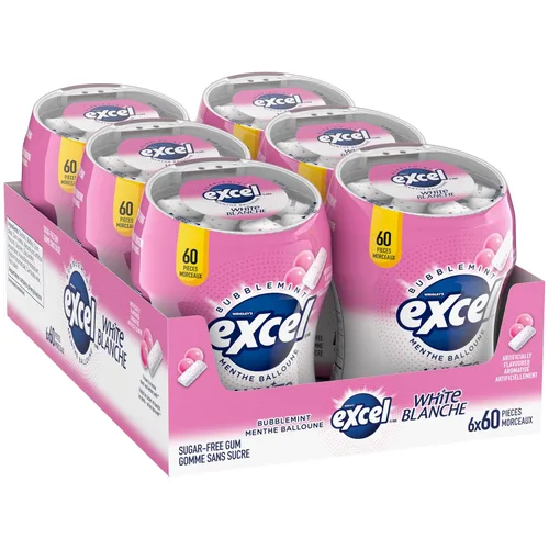 Miniatura 5 de Excel White Goma de mascar sin azúcar, Bubblemint, botella de 60 piezas, 6 quilates {Importado de Canadá}