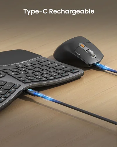 Miniatura 7 de ProtoArc Teclado y mouse ergonómico, EKM01 Plus Combo de teclado y mouse inalámbricos Bluetooth de tamaño completo, reposa muñecas acolchado, diseño