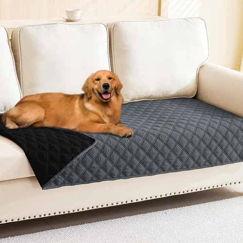 Miniatura 46 de Smiry Funda impermeable para cama de mascota, suave y lavable, para muebles, cama, sofá, reversible, a cuadros (30 x 53 pulgadas, color beige/beige)