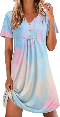 Miniatura 22 de Ekouaer Camisones para mujer de algodón Vestidos de noche Plisados Camisones Henley Cuello en V Camisas de dormir de manga corta Ropa de dormir