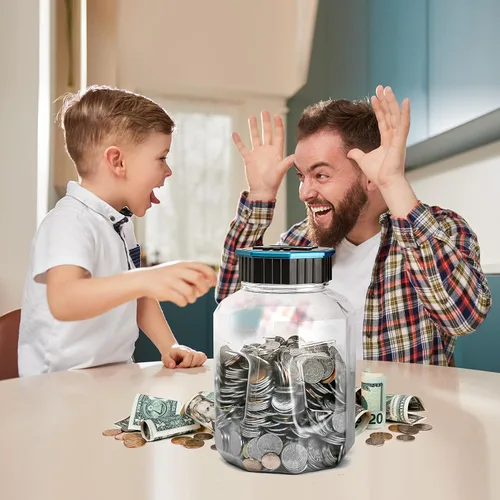 Miniatura 7 de Alcancía X-Large para adultos y niños, Vcertcpl banco digital contador de monedas con contador LCD, capacidad de 2.4L, excelente banco contador
