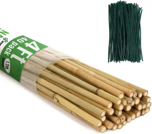 Miniatura 9 de SWANGSA Paquete de 40 estacas de bambú para plantas de 5 pies (57.5 pulgadas), palos de bambú para soporte de plantas de jardín con 200 lazos