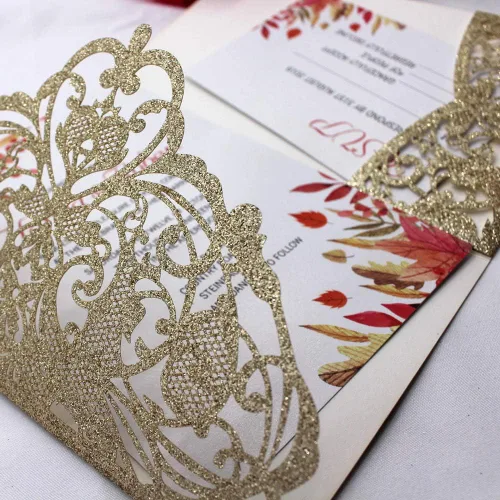 Miniatura 6 de AdasBridal 25 invitaciones de boda con purpurina de 250 GSM con tres pliegues con tarjetas de confirmación y sobres para boda, compromiso, despedida