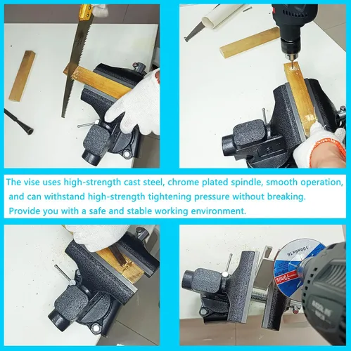 Miniatura 4 de MYTEC Tornillo de Banco 2 en 1 de Servicio Pesado para Mesa de Trabajo, 6.0" negro, Prensa de Mesa Multiusos Mejorada, Tornillo de Banco Universal
