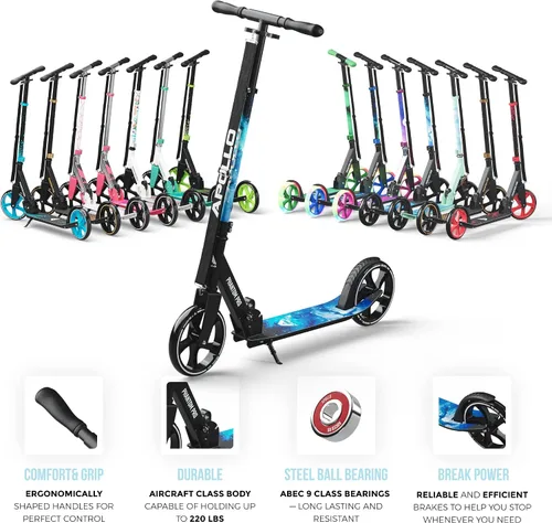 Miniatura 8 de APOLLO Patín plegable para adultos, adolescentes y niños a partir de 6 años con ruedas grandes (XXL), scooters plegables con opciones de rueda