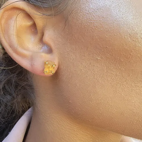 Miniatura 35 de Aretes de piedra preciosa natural en bruto con oro amarillo sobre plata de ley 925, 6 a 0.276 in, regalo de piedra de nacimiento de calidad genuina