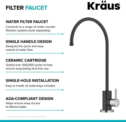 Miniatura 9 de KRAUS® Purita™ Grifo de filtro de agua potable de una sola manija para ósmosis inversa o sistema de filtración de agua en acero inoxidable sin Acero