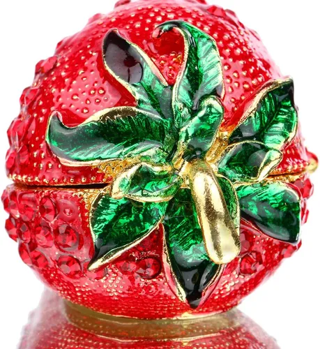 Miniatura 7 de YU FENG Caja de baratijas con bisagras para niñas, cajas de baratijas de fresa roja hechas a mano decoradas para mujeres (fresa roja)