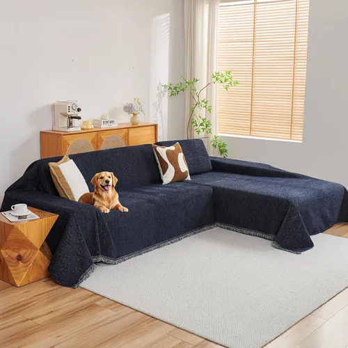 Miniatura 15 de MYSKY HOME Funda para sofá seccional, 2 piezas de fundas de sofá de felpilla para sofá en L, protector de muebles para mascotas, niños, funda