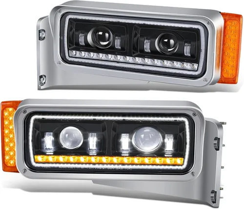 Miniatura 18 de DNA MOTORING HL-HAY-033-BK Par de faros delanteros LED con anillo de halo tipo U y reflector, ángulo amplio, compatible con Peterbilt 359