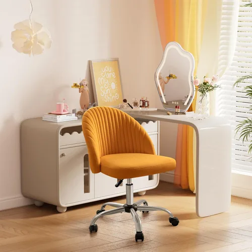 Miniatura 2 de Furniwell Silla de oficina sin brazos, linda silla de escritorio moderna ajustable giratoria para tocador, silla de computadora, sillas de Amarillo