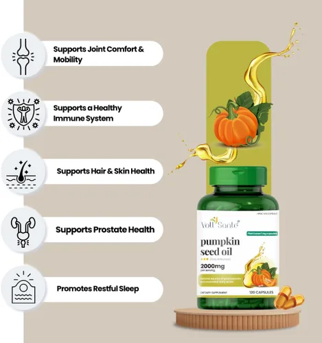 Miniatura 6 de VOLL Sante - Cápsula de aceite de semilla de calabaza, 2000 mg por porción, cápsulas vegetales a base de plantas HPMC, sin OMG, prensado en frío