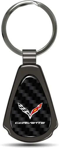 Miniatura 8 de iPick Image Llavero de lágrima de metal de fibra de carbono negro real para Chevrolet Corvette C7, con licencia oficial Cromado