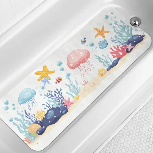 Miniatura 15 de LNOND Alfombra de baño para niños, tapete antideslizante de ballenas azules, con orificios de drenaje y ventosas, lavable a máquina