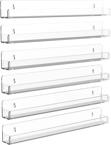Miniatura 10 de Estante acrílico para especias de montaje en pared, estantes flotantes transparentes de 15 pulgadas, estantería colgante invisible para niños