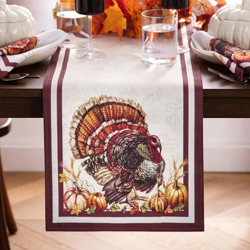 Miniatura 8 de Elrene Home Fashions Autumn Heritage - Camino de mesa con diseño de pavo, 13 x 70 pulgadas