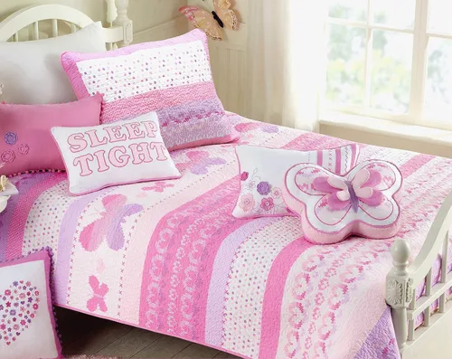 Miniatura 25 de Cozy Line Home Fashions Juego de ropa de cama acolchado reversible de niña con volantes rosa claro y azul de 100% algodón, colcha, cubrecama