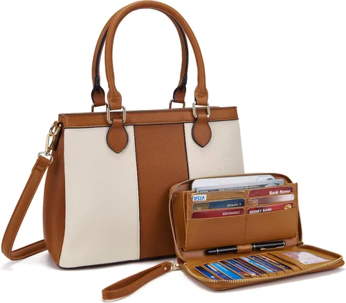 Miniatura 15 de Juego de bolsos y billeteras para mujer, bolso cruzado con asa superior, bolso de mano, cartera de hombro de cuero sintético A7-2pcs/Set Beige