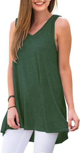Miniatura 2 de AWULIFFAN Remera de verano tipo túnica sin mangas con cuello en V para mujer