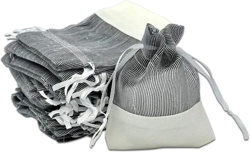 TheDisplayGuys For Your Modern Living Paquete de 24 bolsas de regalo de lino y organza negra con cordones (XS 3 x 4), recuerdos de fiesta, muestras,