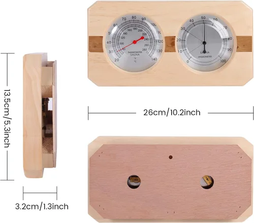 Miniatura 5 de Higrotermógrafo de madera para sauna 2 en 1 termómetro higrómetro pantalla de doble dial temperatura humedad medidor herramienta Sauna habitación