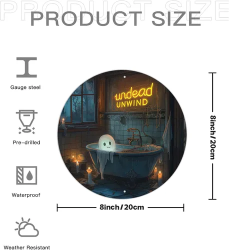 Letrero redondo de aluminio con texto en inglés "Ghost in the Bath" de aluminio vintage Undead Unwind gótico, decoración para el hogar, bar,