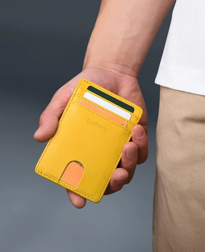 Miniatura 86 de Buffway Billetera delgada para hombre, minimalista con bolsillo frontal delgado, tarjetero de cuero con bloqueo RFID para viajes de trabajo