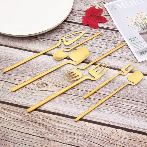 Miniatura 4 de JASHII Juego de cubiertos de 28 piezas de acero inoxidable 304 para 4, juego de utensilios de metal para comer, incluye tenedor de frutas y cuchara