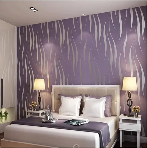 Miniatura 2 de QIHANG 3D estereoscópico simple rayado hoja de hierba gruesa flocado papel pintado color púrpura 1.7 ft x 32.8 ft=57.0 ft²