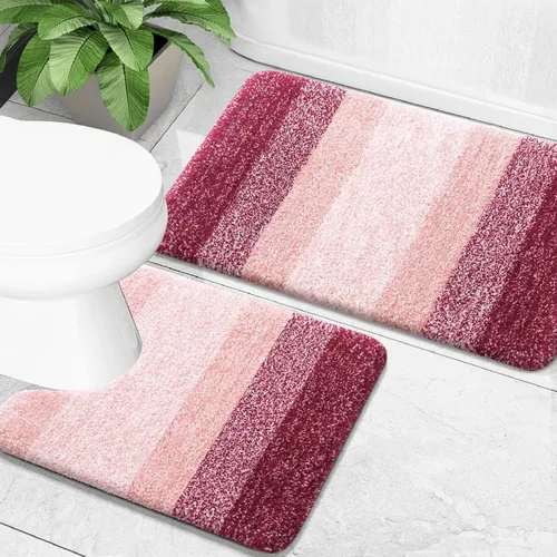 Miniatura 95 de OLANLY Juego de 2 alfombras de baño de microfibra suave y absorbente, antideslizantes, se pueden lavar y secar a máquina, alfombras de baño peludas