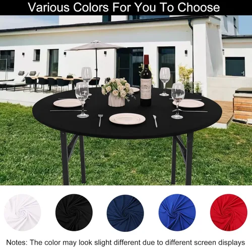 Miniatura 5 de Mantel redondo de elastano para mesa, 4 piezas, elástico, ajustable, lavable, protector de mesa para interiores y exteriores (negro)