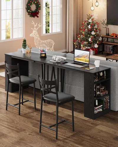 Miniatura 7 de Juego de mesa de bar y sillas Garvee, juego de mesa de bar de 3 piezas con extensión superior abatible y estantes de almacenamiento, juego de mesa