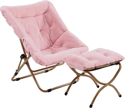 Miniatura 13 de Cómoda silla plegada, silla plegable de gran tamaño de piel sintética suave, silla flexible para adultos y niños, silla lunar con marco de metal