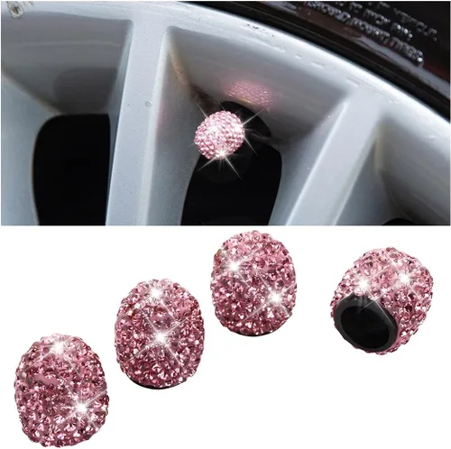 Miniatura 8 de Osilly Tapas de vástago de válvula de neumático de automóvil, 4 piezas con diamantes de imitación de cristal, tapas de aire de rueda de vehículo