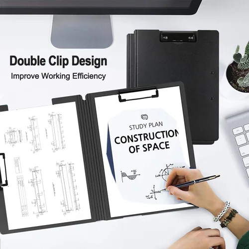 Miniatura 2 de Carpeta portapapeles plegable A4, carpeta portapapeles de oficina con clip de metal de doble clip, portapapeles de almacenamiento plegable de 360