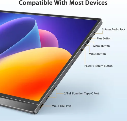 Miniatura 3 de QQH Monitor portátil, pantalla de viaje de aleación USB C HDMI de 15.6 pulgadas FHD 1080P para computadora portátil con cubierta inteligente y Gris