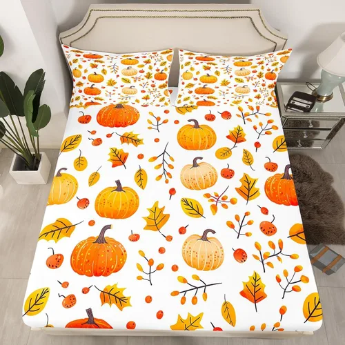 Miniatura 44 de Erosebridal Divertida sábana bajera ajustable de Halloween para niños, lindo juego de ropa de cama de calabaza fantasma, decoración de Halloween