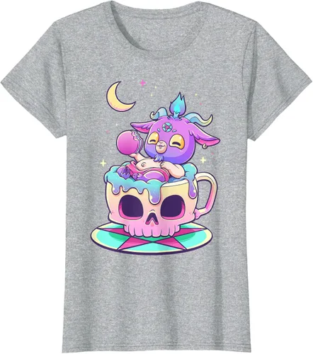 Miniatura 25 de Kawaii Pastel Goth Cute espeluznante Pentáculo Baphomet - Camiseta de cabra, Negro