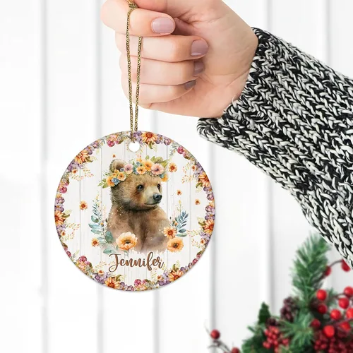 Miniatura 4 de Hyturtle Adorno de Navidad personalizado para los amantes de los osos, adorno de cerámica con nombre personalizado de Just A Girl Who Loves Bears